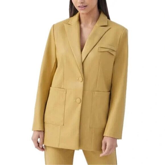 4th & Reckless Karlo Oversize Faux Leather yellow mustard Blazer Jacket Medium - Picture 1 of 5